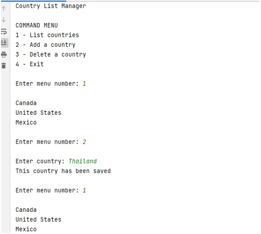 Program to create a country list manager in java language 2